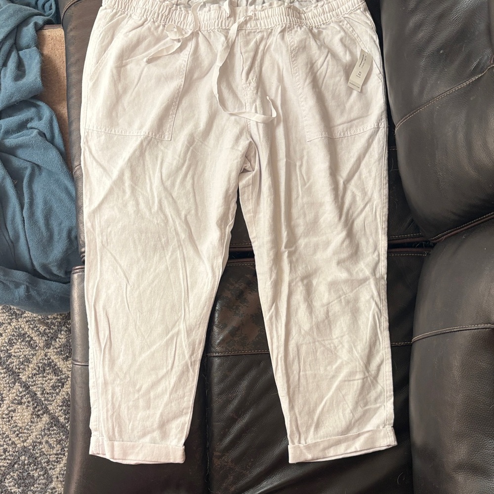 White Linen Drawstring Pants - XL